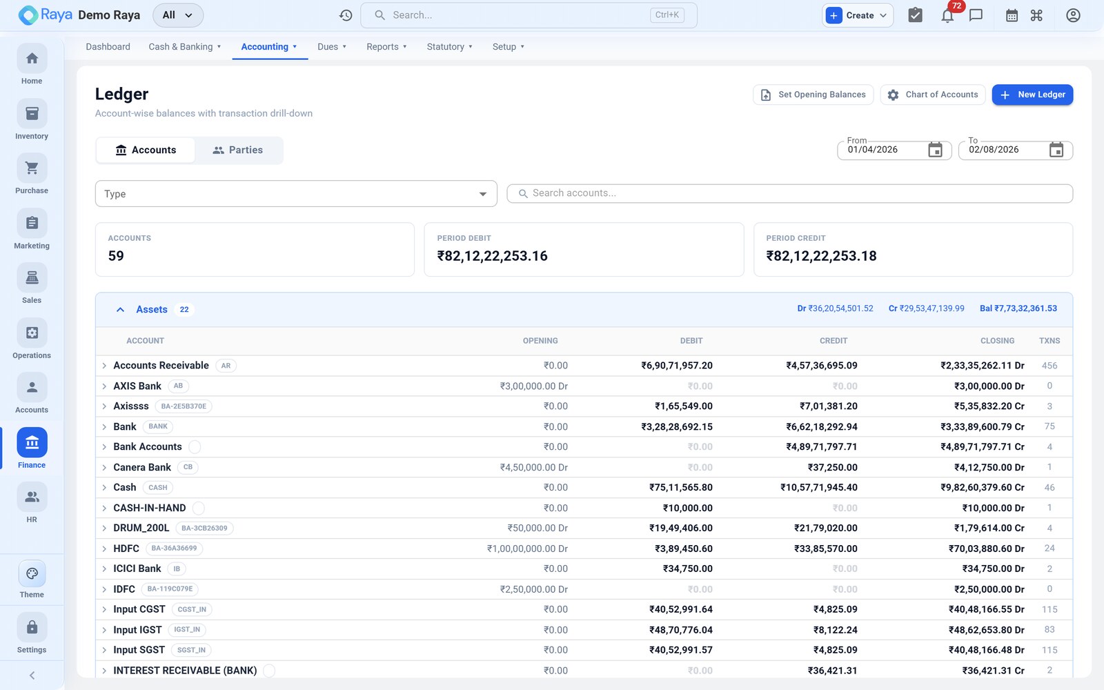 A ledger account with running balance