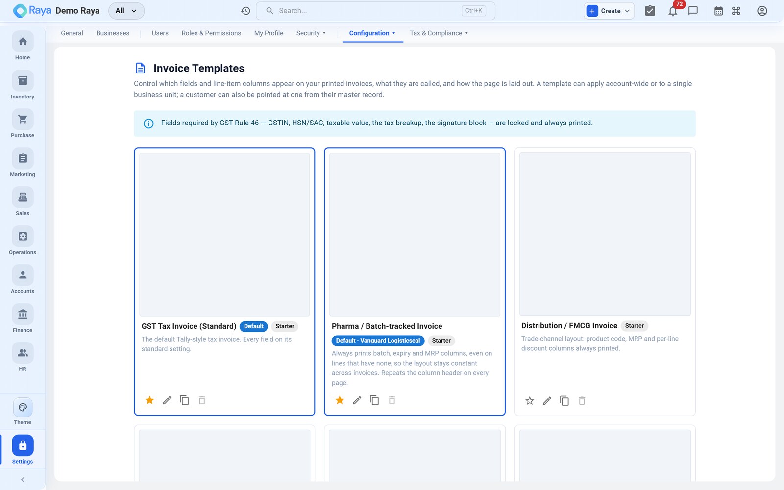Settings — Invoice Templates